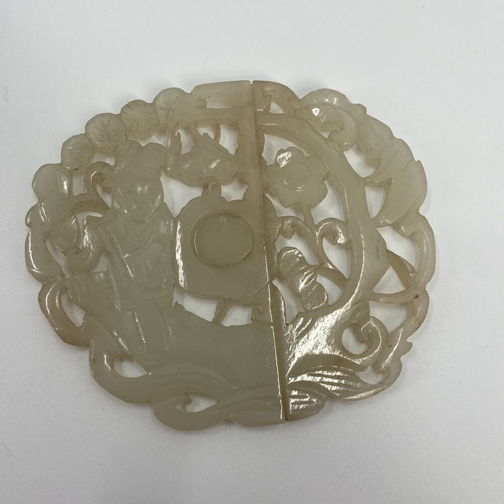 Antique Chinese hand carved Nephrite Jade Belt Buckle - Picture 2 of 9